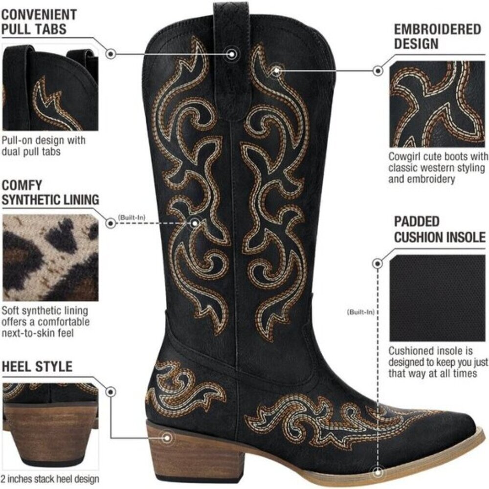 ⭐ HISEA Rollda Women's Cowboy Boots | Snip Toe Western Cowgirl Boots - Picture 4 of 7
